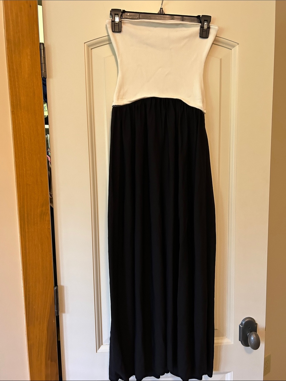 SOLID & STRIPED Strapless Black and White Maxi Dress